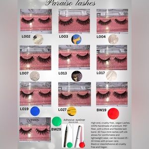 3D Faux lashes, in 10 different styles. with adhesive eyeliner  black and clear.